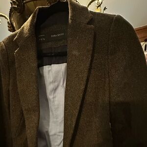 Zara Basic Textured Brown Tweed Jacket Women’s M Made in Spain